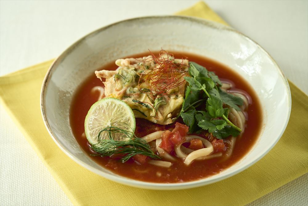 ラグマン風！サクサクかき揚げのトマトうどん（香川県立高松南高等学校　　Cookingみなみん さん作品）